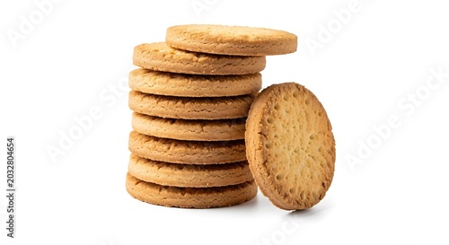 Stack of Round Chocolate Chip Cookies on White Background