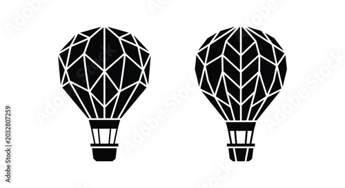 Photos Two hot air balloons depicted as geometric shapes a black and white silhouette b