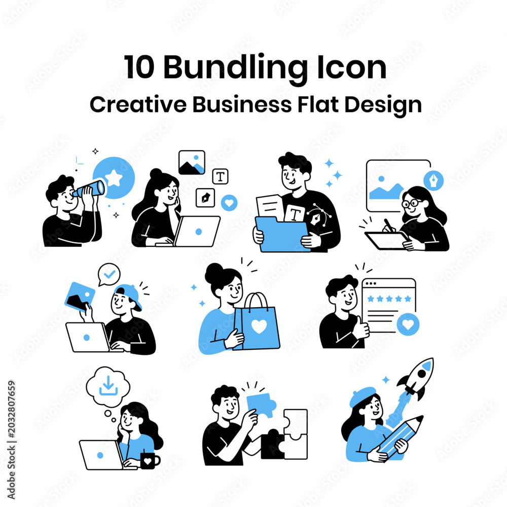 Fototapeta premium Creative Market Flat Illustration Set for Digital Business