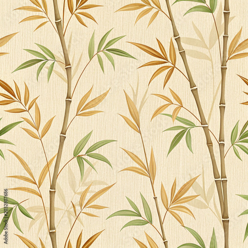 Bamboo pattern design with green and beige colors on light background  
