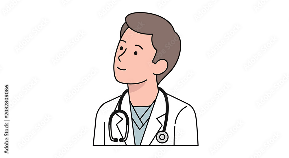 Fototapeta premium Male Doctor in Lab Coat with Stethoscope, Smiling and Looking Up