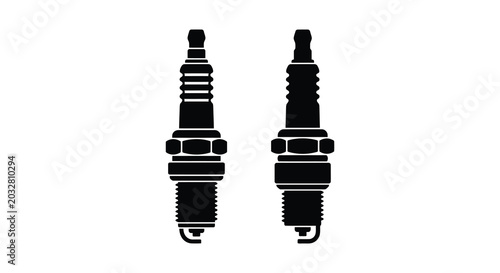 Two automotive spark plugs depicted as black silhouettes against a white background silhouette plug ignition engine