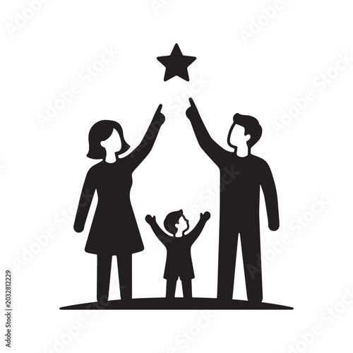 Family reaching for a star silhouette representing global day of parents on white background