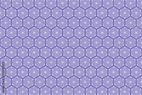 上品なくすみブルーの六角麻の葉文様。モダンな和柄シームレスパターン背景／Elegant Muted Blue Hexagonal Asanoha Japanese Pattern, Modern Seamless Background