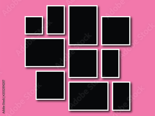Creative vector Template Collage consisting of  frames for a photo of a square and rectangular shape.