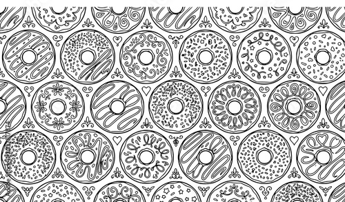Canvas Print Donut seamless coloring page pattern vector isolated on white background