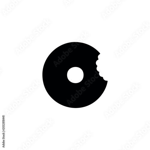 Glazed donut with bite mark silhouette icon vector illustration on white background
