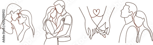 Fotografía Romantic Couple Line Art Collection with Love, Affection, Holding Hands, and Min