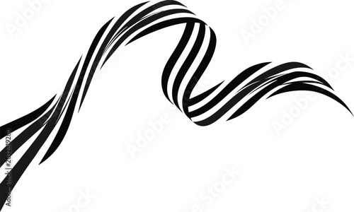 Black striped wave, abstract ribbon, wavy lines, vector graphic