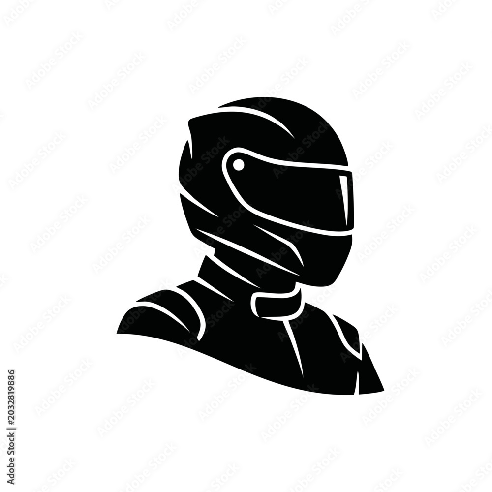 Fototapeta premium F1 Style Silhouette Driver Logo, a Minimalist Vector Logo of a Formula 1 Driver Silhouette From the Shoulders Up, Clean Aerodynamic Lines