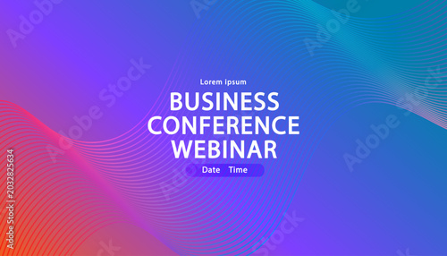 Colorful business event banner and online webinar cover template with copy space. Horizontal digital presentation backdrop for corporate technology seminars, virtual meeting slides