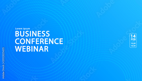 Abstract business conference webinar background with blue gradient ripple lines. Modern horizontal geometric template for corporate presentation slides, technology network banners, or online meeting 