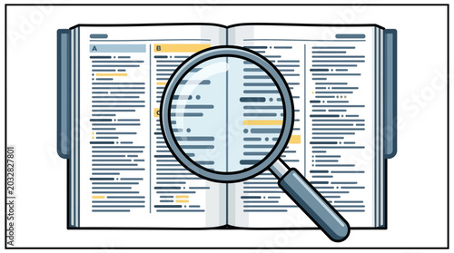 Foto A magnifying glass placed over an open dictionary page for detailed research