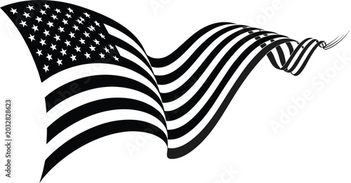 American flag, USA flag, black and white flag, vector flag, waving flag