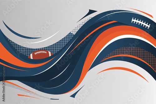 American football abstract background with dynamic wavy lines and balls