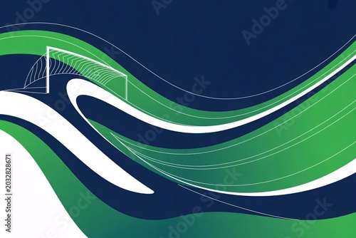 Abstract blue and green wave background with thin white flowing lines