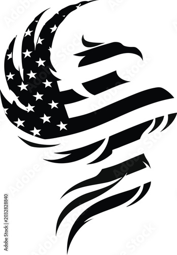 American flag, eagle, patriotic, vector icon, USA, black and white