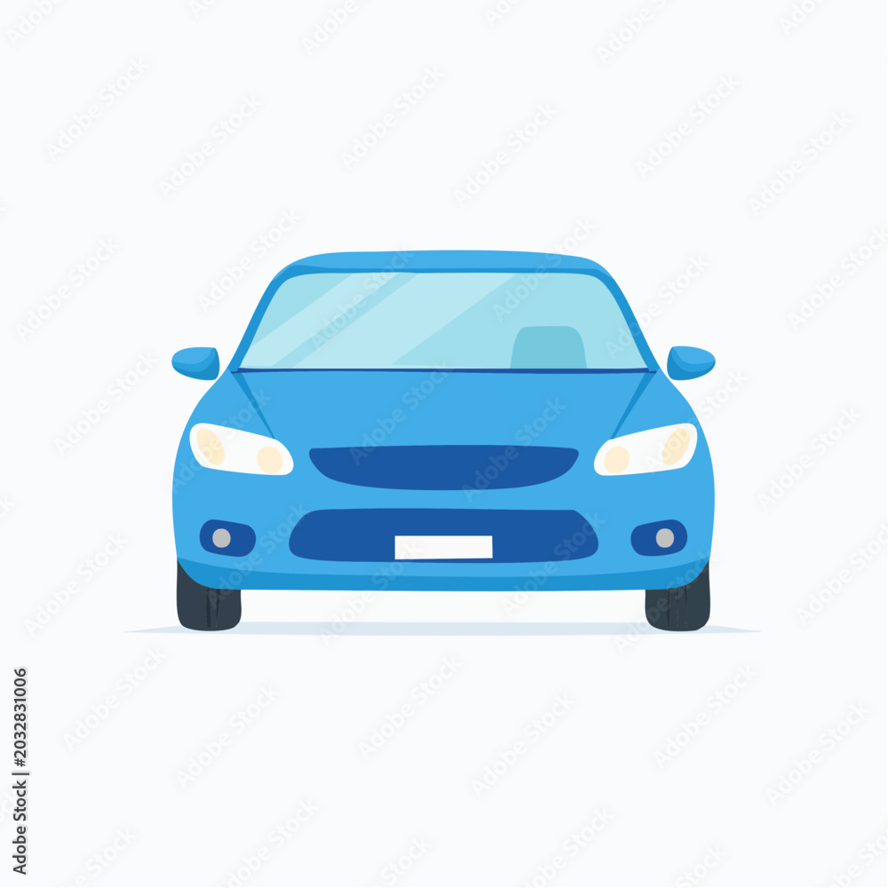 Fototapeta premium Blue Sedan Car Front View Illustration