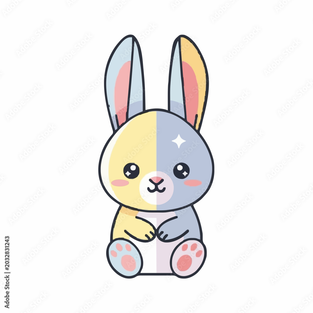 Fototapeta premium Cute Flat Rabbit Vector Illustration Isolated on White Background