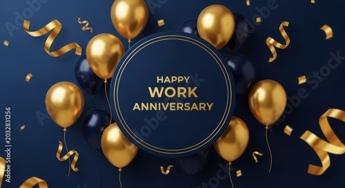 Happy work anniversary celebration with golden balloons