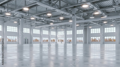 3d rendering interior white and clean empty factory or storehouse