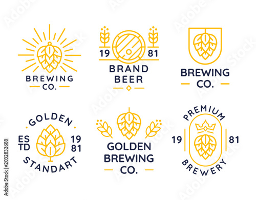 Beer Brewing Logo Set. Simple Beer Brewing logos for brewery branding, pub identity, alcohol label or beverage business. Vector illustration.