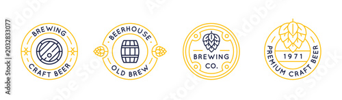 Beer Brewing Logo Set. Simple Beer Brewing logos for brewery branding, pub identity, alcohol label or beverage business. Vector illustration.