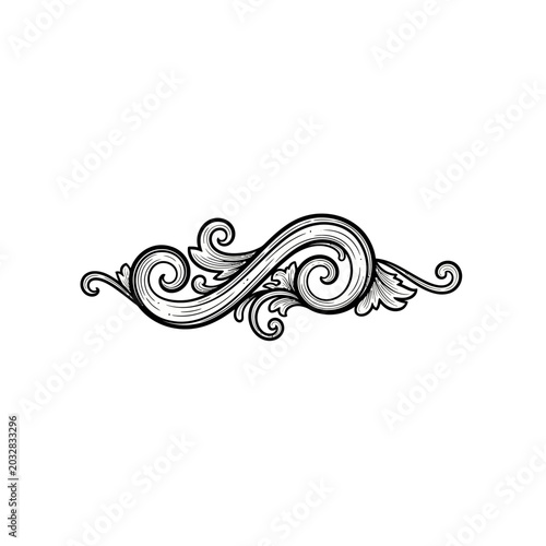 Decorative swirling wing design element.