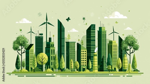 ecology and environment city scape. save energy the world development. green city building landscape . vector illustration in flat style modern banner design. 