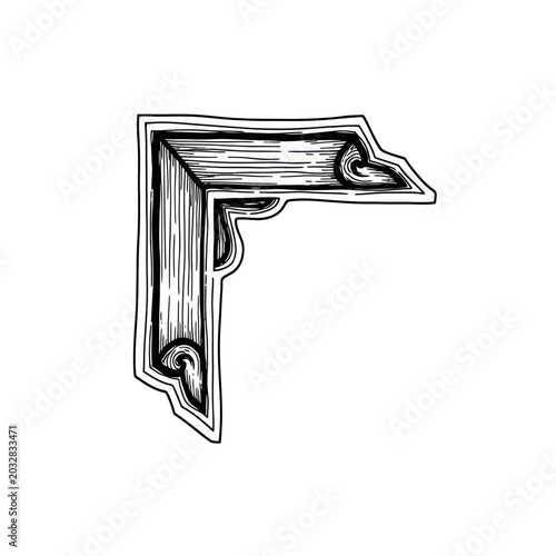 Decorative wooden corner molding detail.
