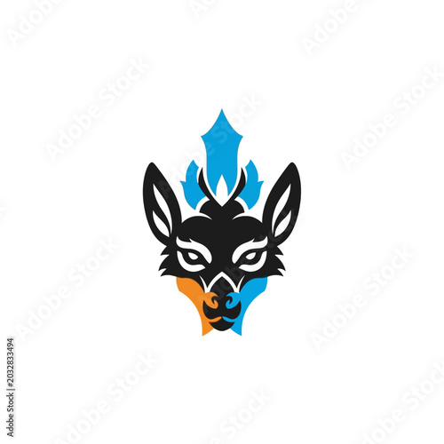 Deer head with colorful abstract design.