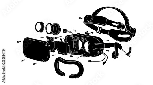 Obraz na plátně Exploded view diagram of a virtual reality headset showing internal components