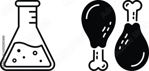 Obraz na płótnie Laboratory Flask and Fried Chicken Drumsticks Icon Set for Lab Grown Cultured Me