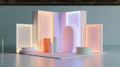 Exhibition stand for mockup and Corporate identity,Display design.Empty booth Design.Retail booth elements in Exhibition hall.booth Design trade show.Blank Booth system of Graphic Resources.3d render.