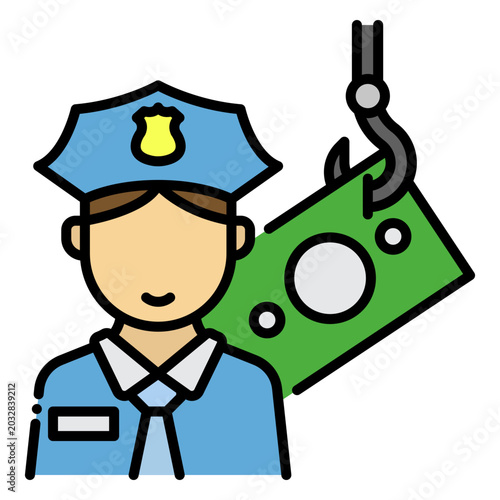 Photos Police officer character accepting cash kickbacks icon