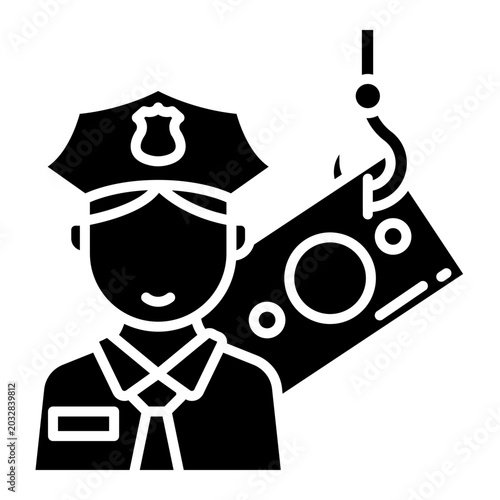 Schilderij op canvas Police officer character accepting cash kickbacks icon