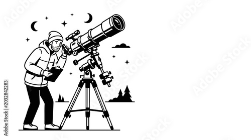 Foto A person using a telescope to observe the night sky.