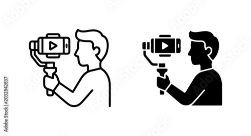 Photos Vlogger Smartphone Gimbal Icon Set, Mobile Video Creator Equipment, Content Prod