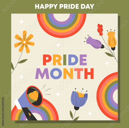 Rainbow poster template vector for pride month celebration