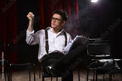 Stressed male screenwriter ...