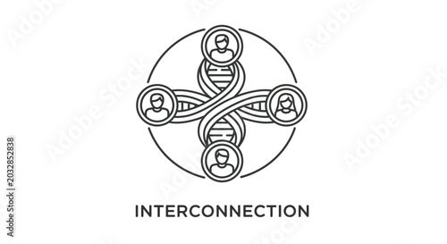 Foto Abstract illustration of human interconnection through genetic DNA strands connecting diverse people