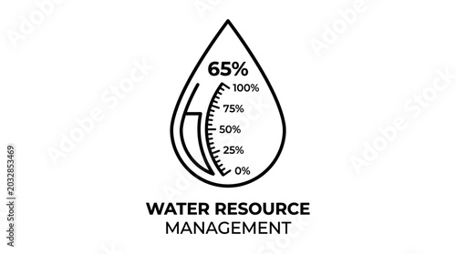 Canvastavla A minimalist icon representing water resource management with a percentage gauge