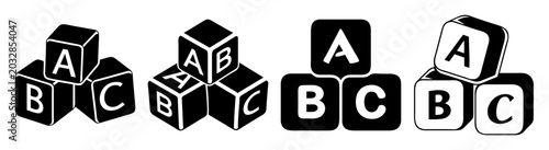 Alphabet Letter Blocks Stacked in Monochrome Line Art Style for Learning and Education