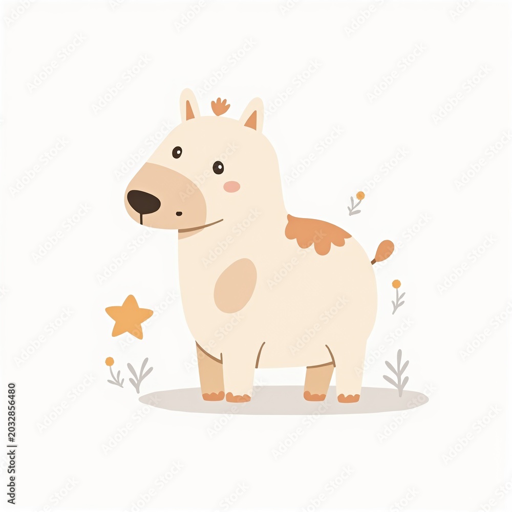 Fototapeta premium Cute Pony Nursery Illustration in Soft Scandinavian Farm Style
