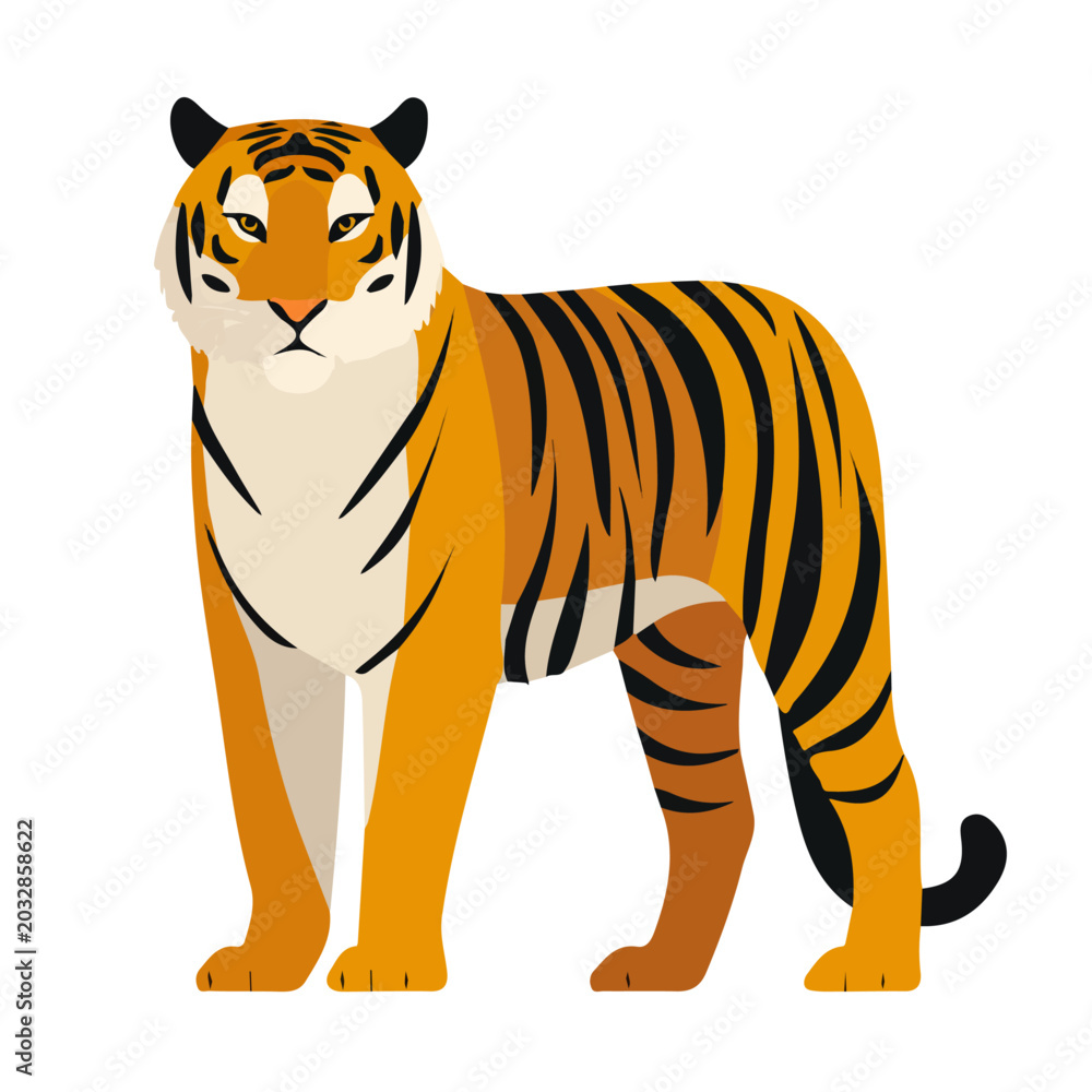Obraz premium 2D minimalist flat vector of a Tiger, contemporary clean design isolated on white.