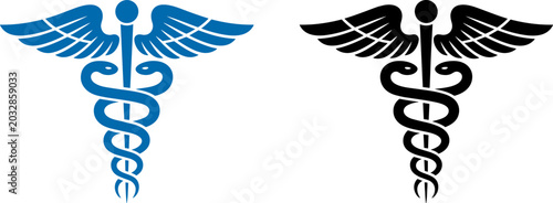 Blue and Black Caduceus Symbols on a White Transparent Background medical symbol healthcare