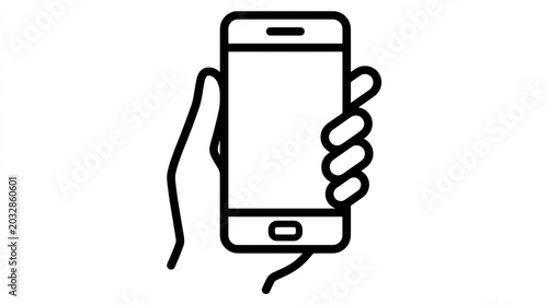 Smartphone held in hand outline icon for mobile applications