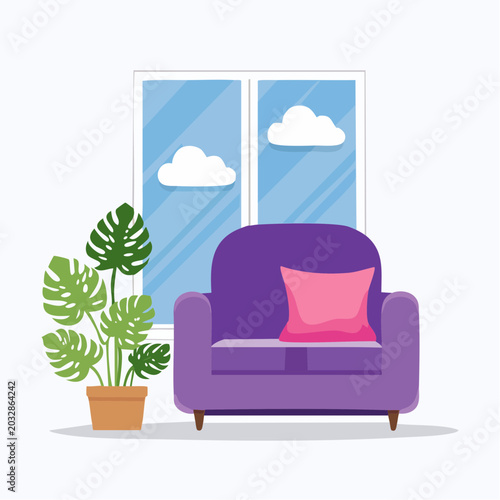 Cozy Armchair and Potted Plant by the Window
