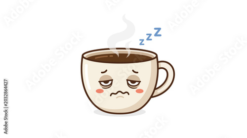 Obraz na plátně Tired Coffee Cup Character with Zzz Symbol, Morning Fatigue Concept