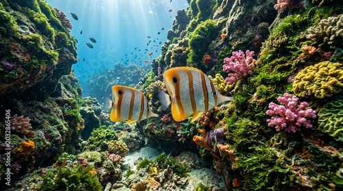 Schilderij op canvas Vibrant Coral Reef with Colorful Fish.
